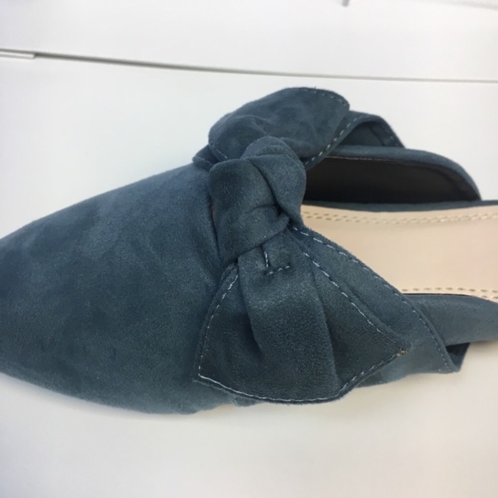 Venetian Teal Bow Mules In Faux Suede - Picture 7 of 8